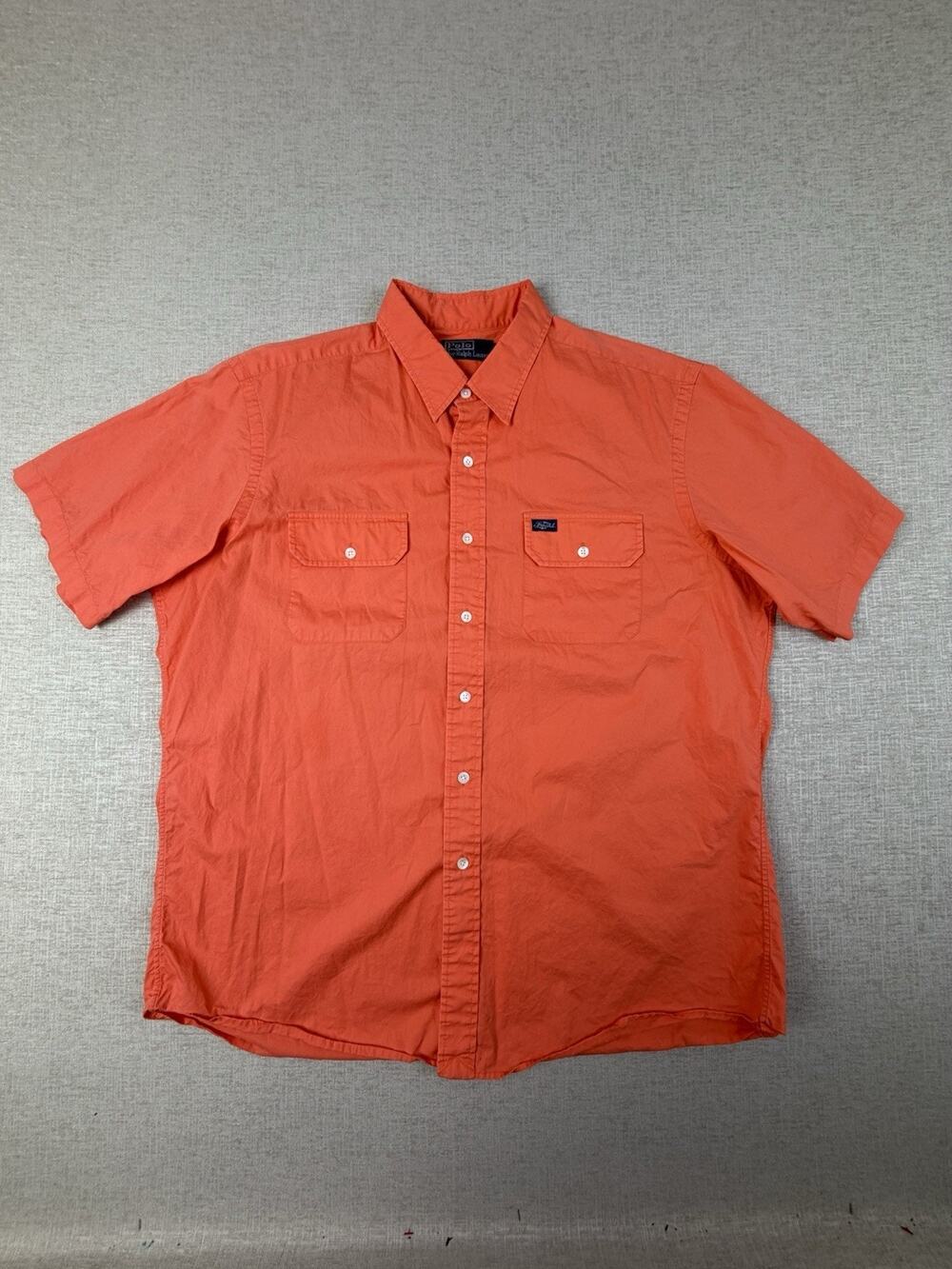 Vintage Polo Ralph Lauren Men’s XL Orange Work Shirt Short Sleeve Pockets